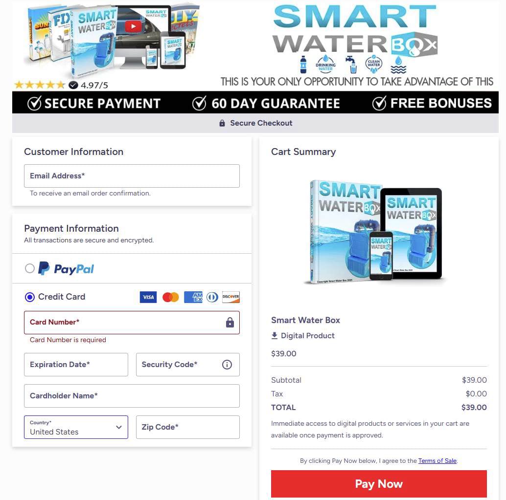 Smart Water Box Checkout Page
